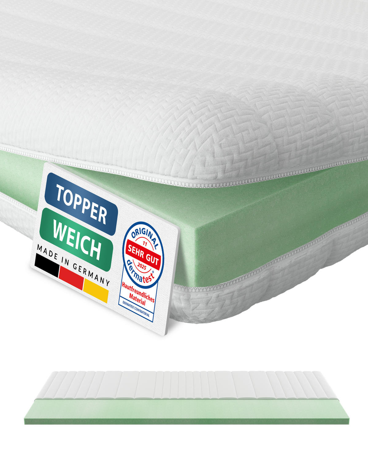 ZÁKLADNÍ VRCHNÍ DESKA měkká 150/220 cm - výška 6 cm a potah Toledo - bílá, textil (150/220cm) - AM Qualitätsmatratzen