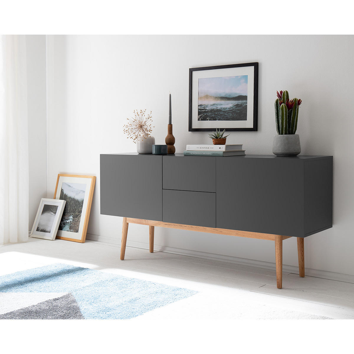 SIDEBOARD - Breite 150 cm - Eichefarben/Grau, Holzwerkstoff (150/72/40cm) - home24