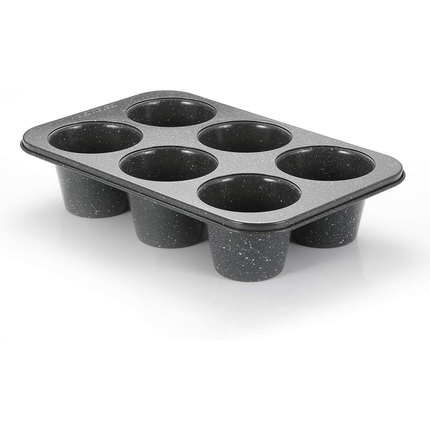 MUFFINFORM 6er Set Karbonstahl Granitoptik - Anthrazit, Metall (22.5/7.5/34.5cm)