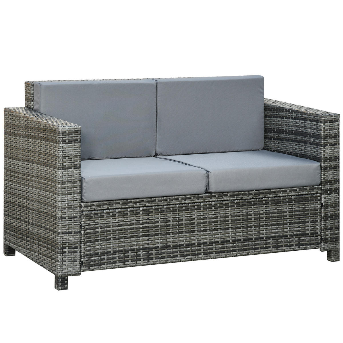 POLY-RATTAN Sofa mit Kissen 2-Sitzer, Garten, Loungesofa, Metall, Polyester, Grau - Grau, Metall (70/80/130cm) - Outsunny