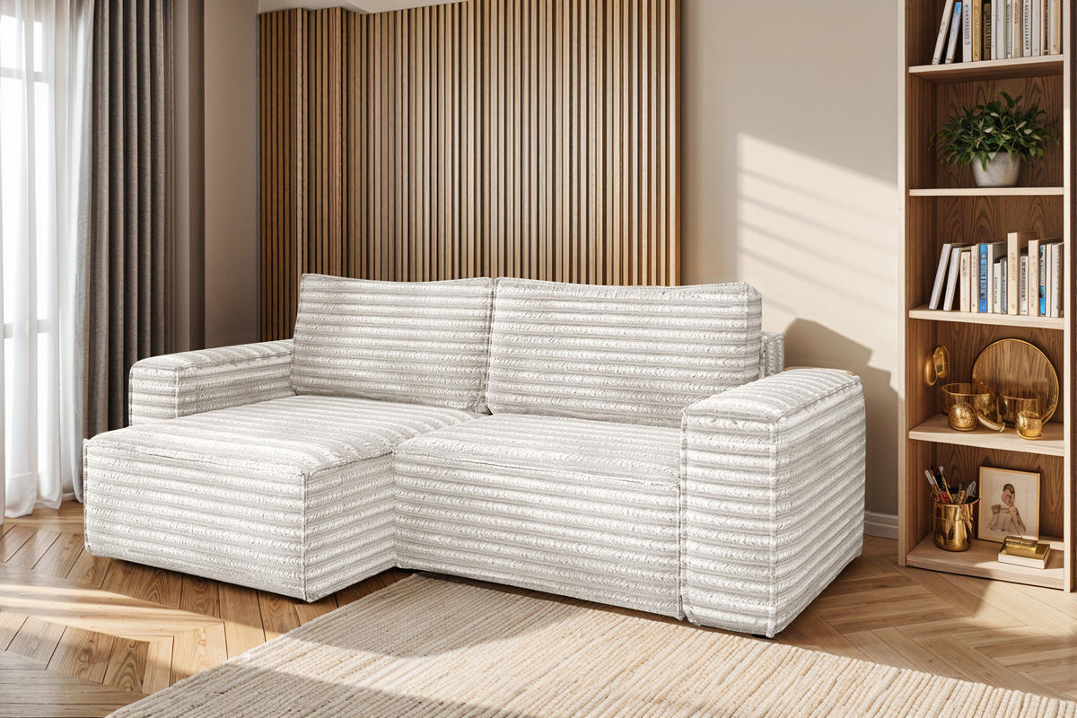 ECKSCHLAFSOFA Bohoo-Ecksofa mit Schlaffunktion stoff Velo Ecru Links - Ecru, Holz/Textil (140/248cm) - Kaiser Möbel