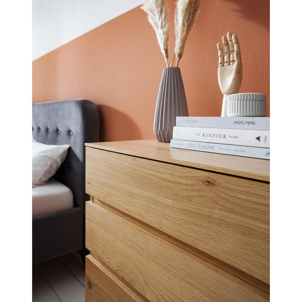 KOMMODE - Echtholzfurnier / Eisen - Eichefarben, Holzwerkstoff (115/86/40cm) - home24