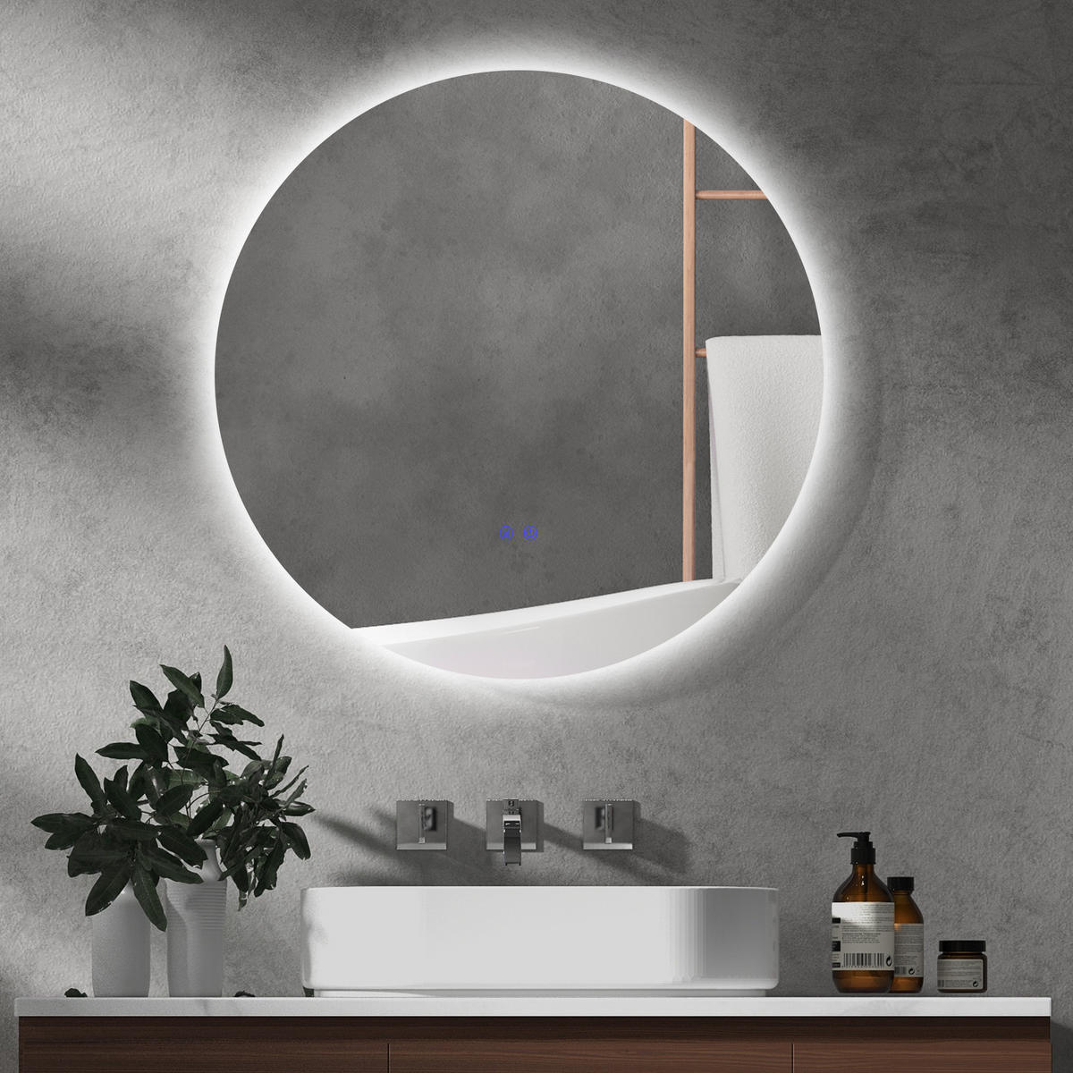 BADEZIMMERSPIEGEL DE-15133 Ø 70 cm mit 3 LED-Farben und dimmbar Grau - Silberfarben, Glas (70/3.5/70cm) - ComfortXL