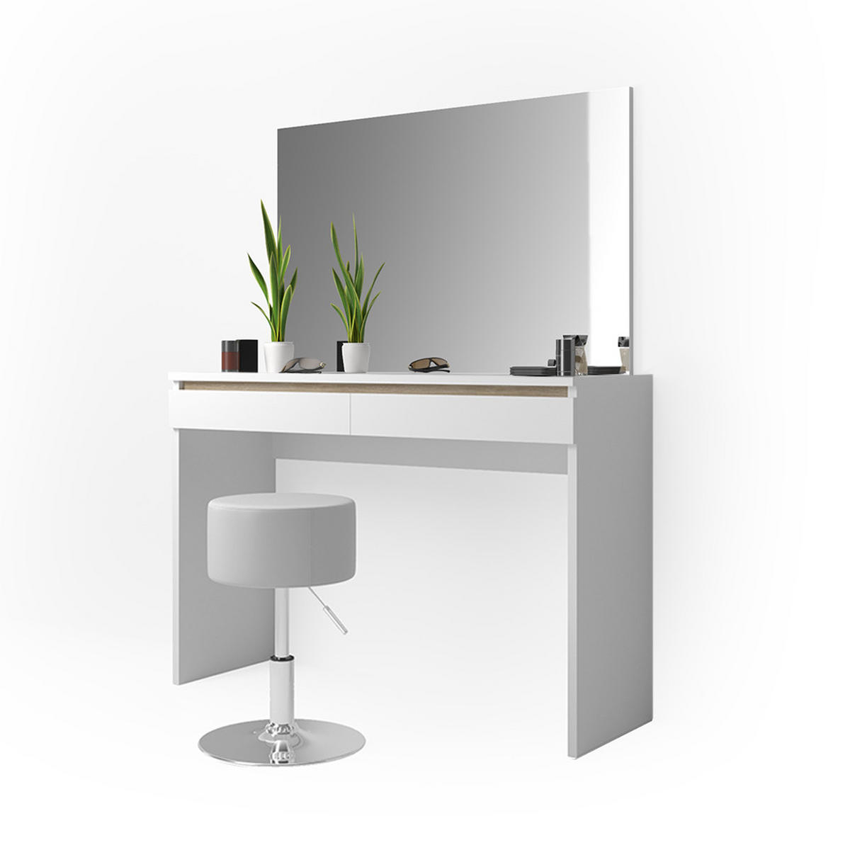 SCHMINKTISCH Emma Weiß 120 cm mit Hocker - Weiß, Holzwerkstoff (120/83/41.8cm) - Vicco