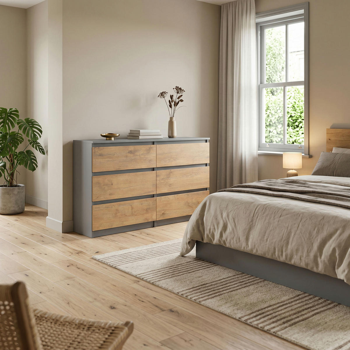 KOMMODE NUDO 120/78,5/39cm mit 6 Schubladen Türen Anthrazit - Eichefarben/Anthrazit, Holzwerkstoff (120/78.5/39cm) - MASSENO