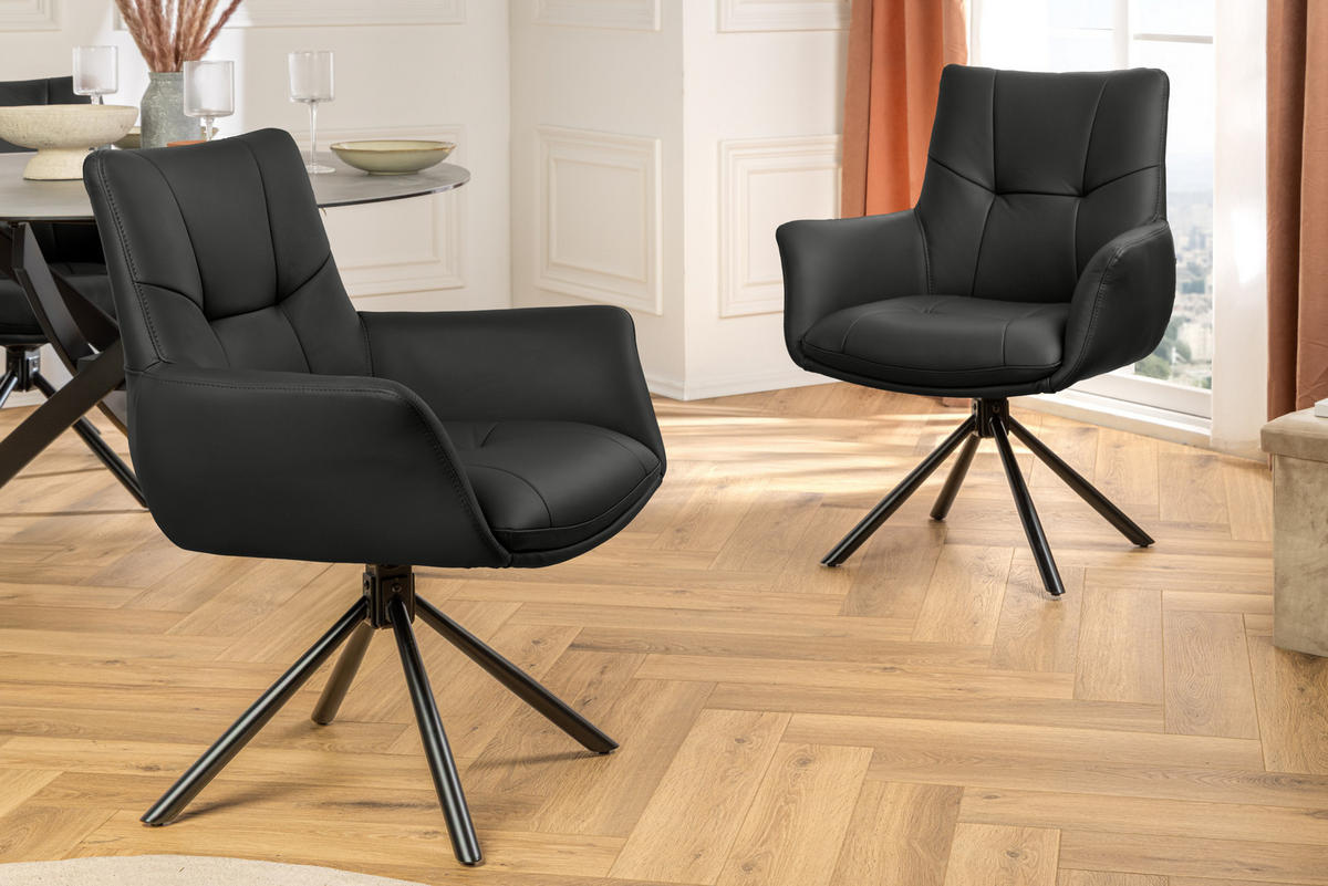 STUHL SIGNATUR Echtleder Schwarz 85 cm - Schwarz, Leder/Metall (64/85/65cm) - riess-ambiente