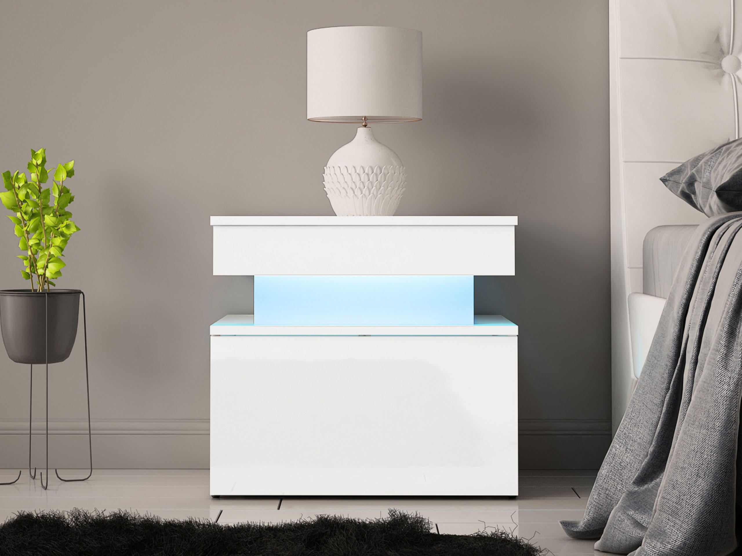 NACHTTISCH 1S Glossa - Weiß, Holzwerkstoff/Kunststoff (55/51/39cm) - MIRJAN24