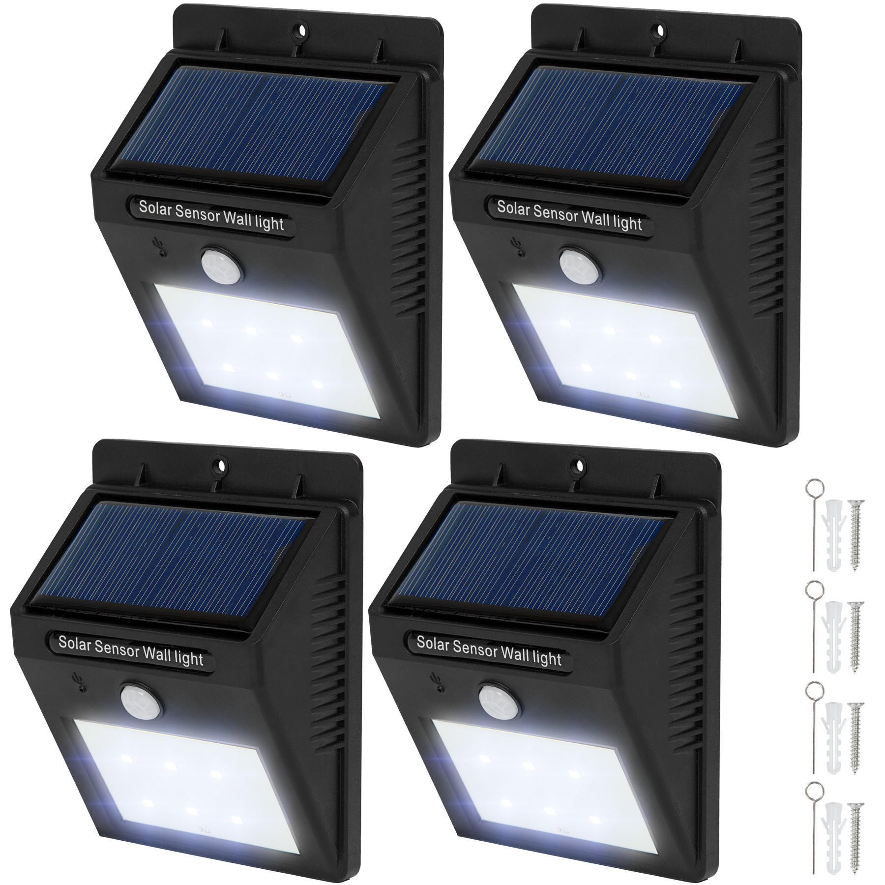 SOLARLAMPE 4er Set mit Bewegungsmelder ,9,7 x 5,1 x 12,4 cm,schwarz - Schwarz, Kunststoff (12.4/9.7/5.1cm) - tectake