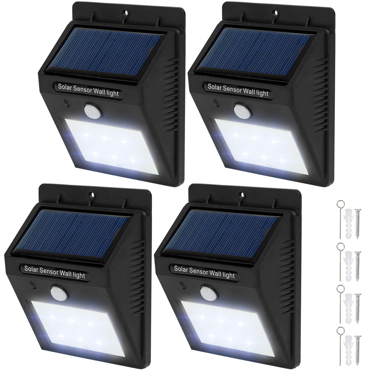 SOLARLAMPE 4er Set mit Bewegungsmelder ,9,7 x 5,1 x 12,4 cm,schwarz - Schwarz, Kunststoff (12.4/9.7/5.1cm) - tectake