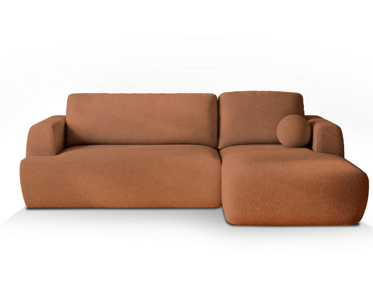 ECKSOFA SENTI N R-S Orange Boucle-Stoff mit Schlaffunktion - Orange, Holz (246/148cm) - MASSENO