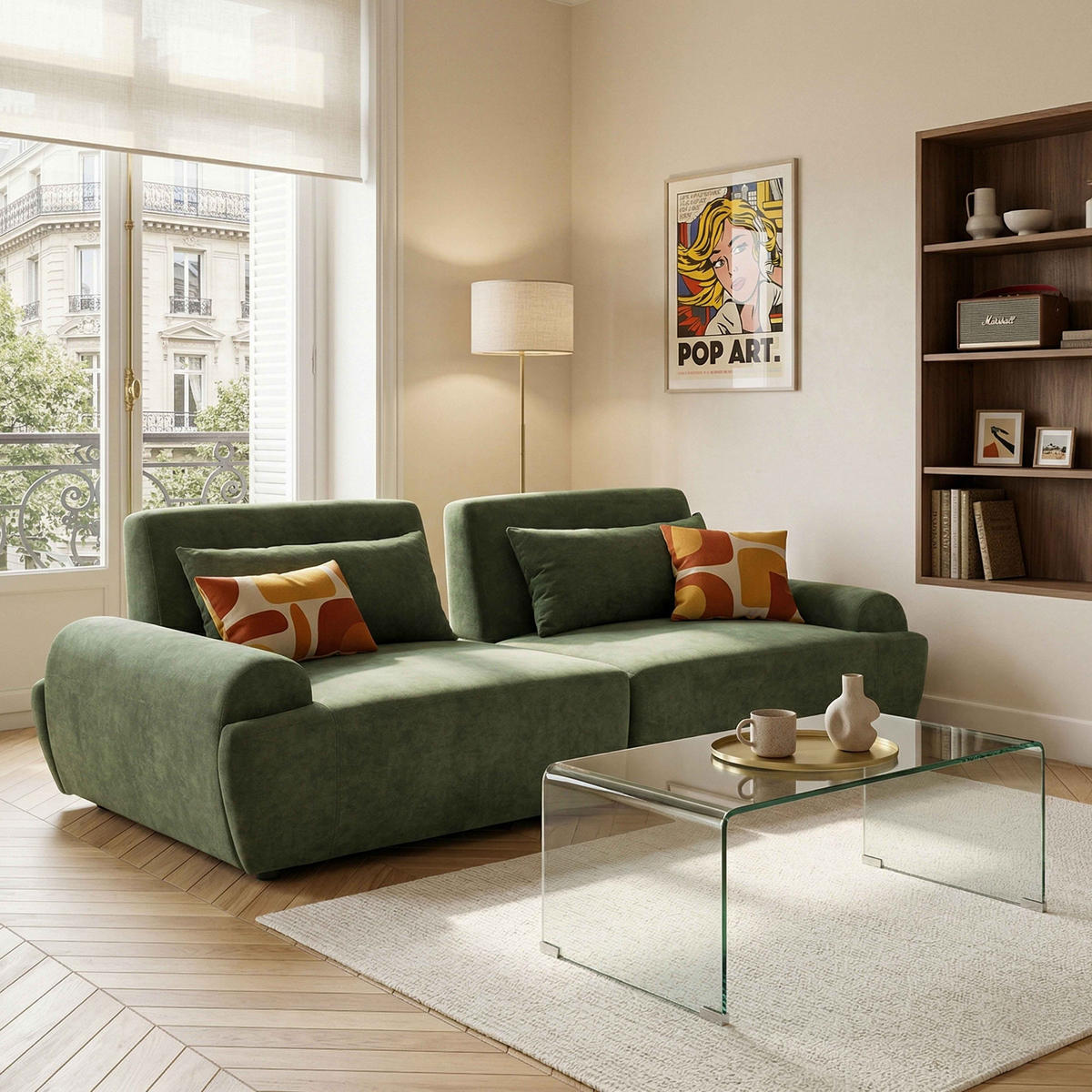 SOFA 2-Sitzer, Grün - Grün, Textil (218/82/109cm) - Oviala