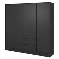 KLEIDERSCHRANK 206 cm Kalma, 4 Türen, 2 Schubladen, Schwarz - Schwarz, Holz (206/200/51cm) - Emporius