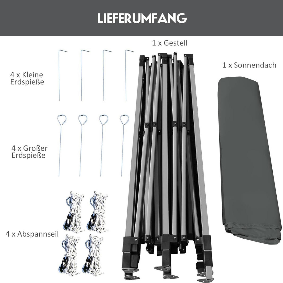 POP-UP-UBERDACHUNGSZELT Grau - Grau, Textil (300/335/300cm) - COSTWAY