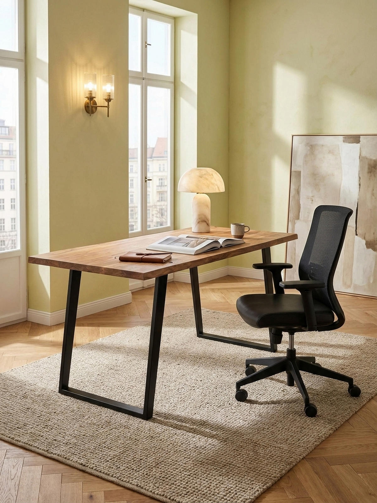 SCHREIBTISCH Massivholz Baumkante U-Gestell Handarbeit ATOLL, Goldbraun-Schwarz 140x80x76 cm - Schwarz/Braun, Holz/Metall (80/140/76cm) - KADIMA DESIGN