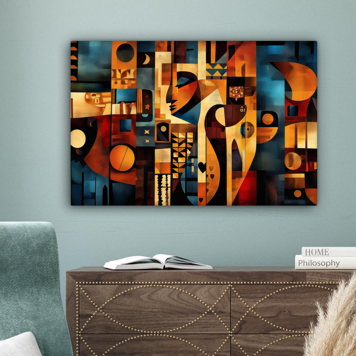 LEINWANDBILD Figuren - Abstrakt - Symbole Gemälde 60x40 cm - Terracotta, Textil (60/40cm) - MuchoWow