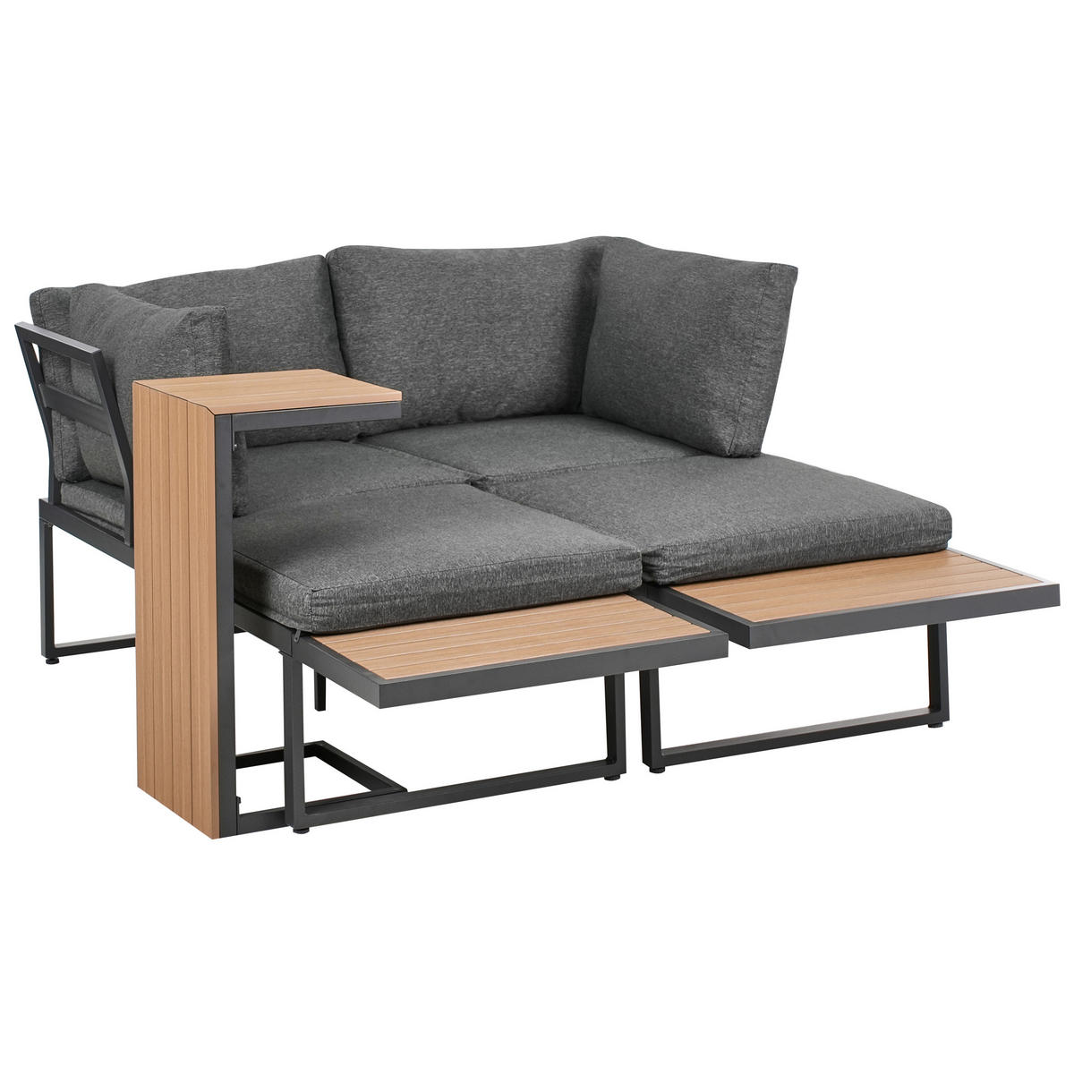 GARTEN-ECKSOFA mit Tisch 4-Sitzer linksseitig Hellbraun/Grau Pienza - Hellbraun/Dunkelgrau, Kunststoff - Beliani
