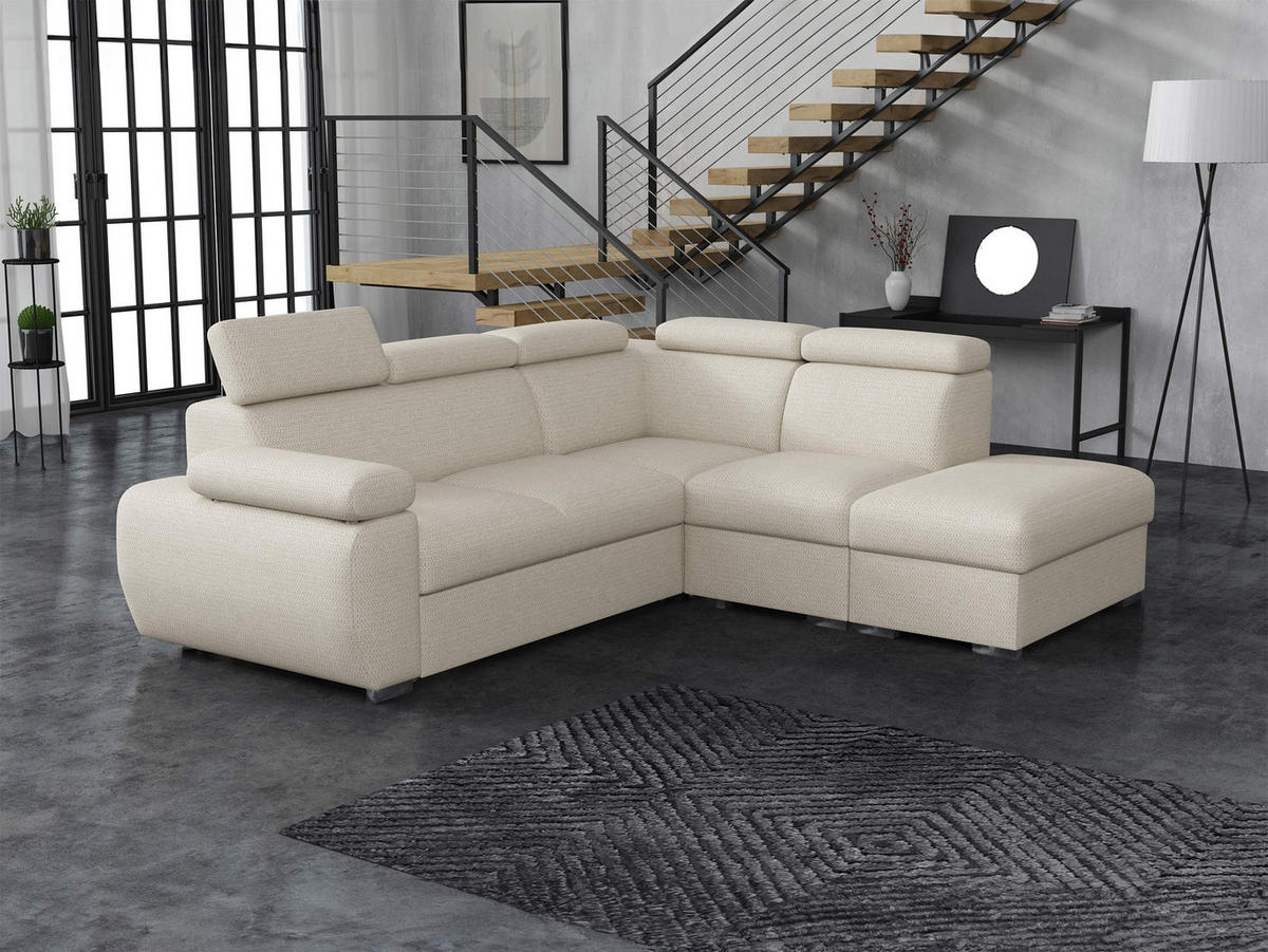 ECKSOFA Boston 2RR1P, Seite: Rechts 2R+R+1P(65)+PUFAP - Silberfarben/Creme, Holz/Textil (260/230cm) - MIRJAN24