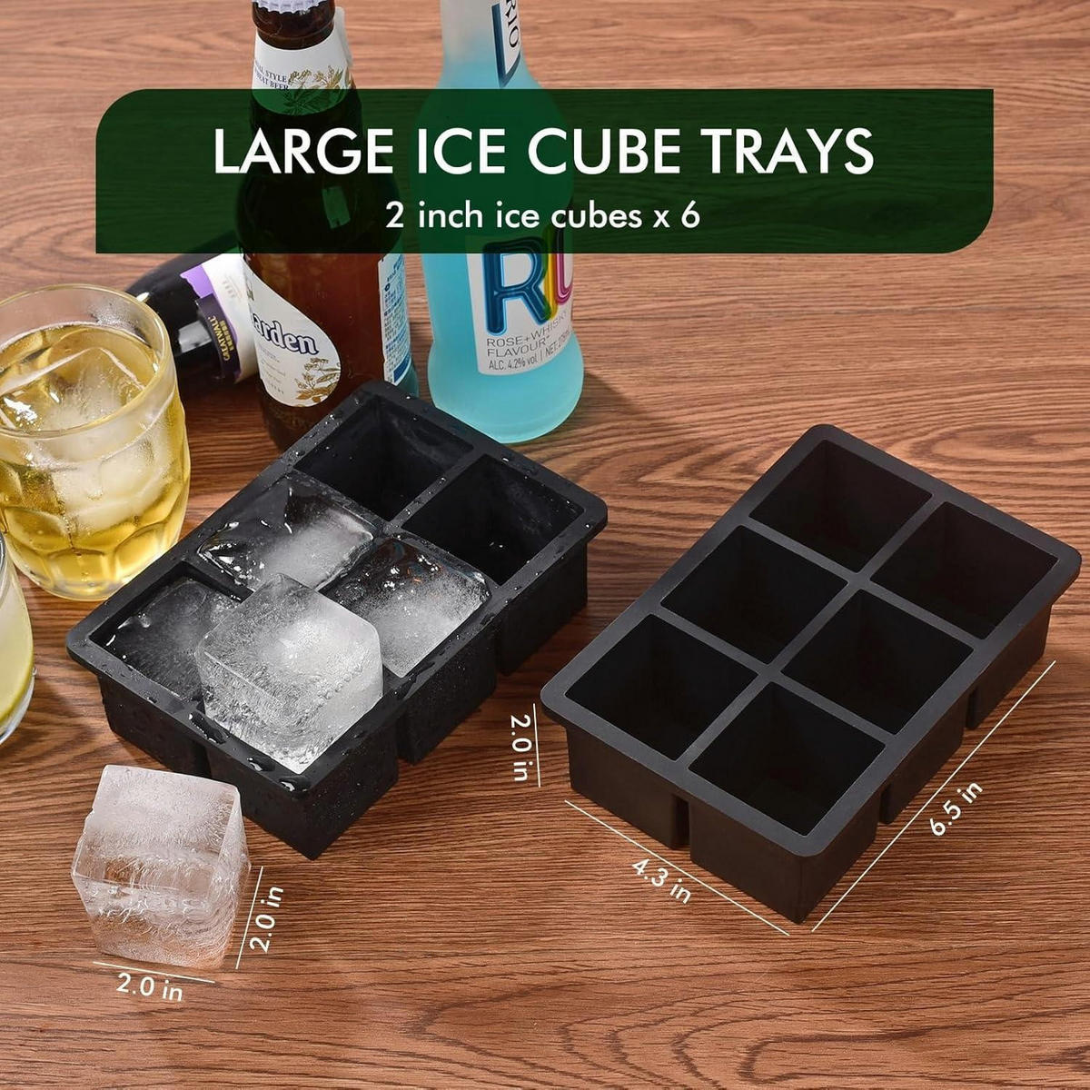 EISWÜRFELFORM 2-teiliges Set mit Deckel für große Eiswürfel - Schwarz, Kunststoff (4.3/2.2/6.5cm)