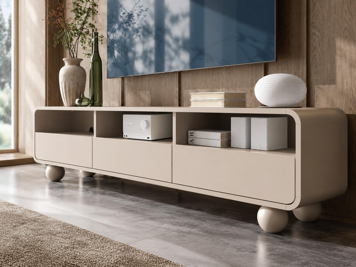 TV-BOARD ORION 180cm (Cashmere, Abgerundete Kanten, Kugelfüße, Push to Open) - Kaschmir, Holz/Holzwerkstoff (180/44/39cm) - Ravio