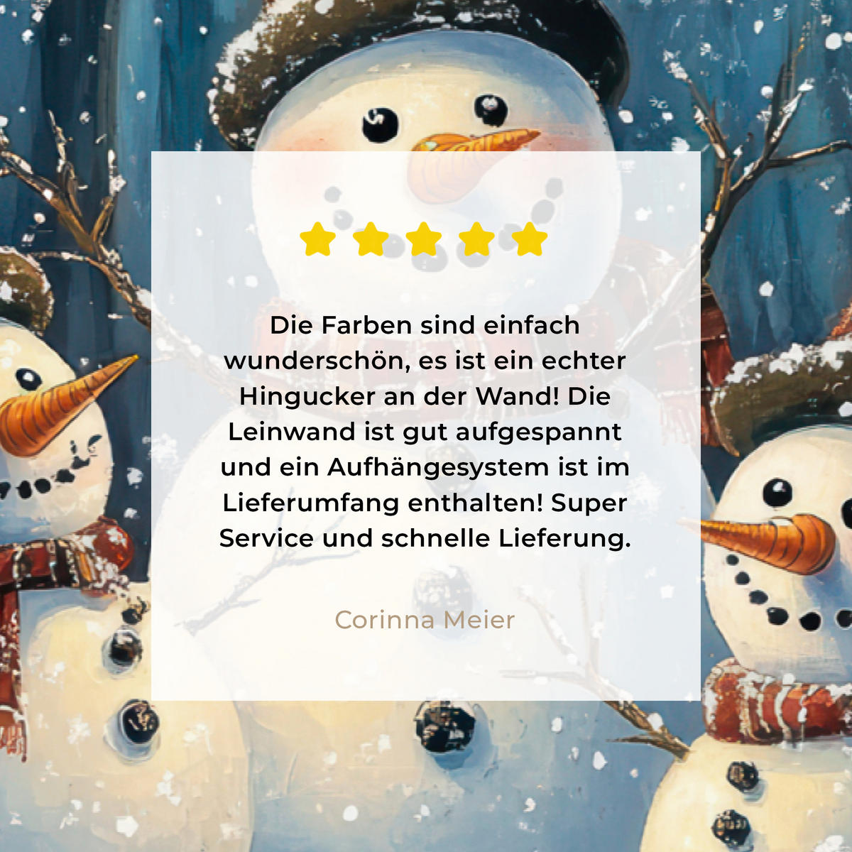 LEINWANDBILD Schneemann - Schnee - Winter - Wald Wanddeko 90x60 cm - Hellblau, Textil (90/60cm) - MuchoWow