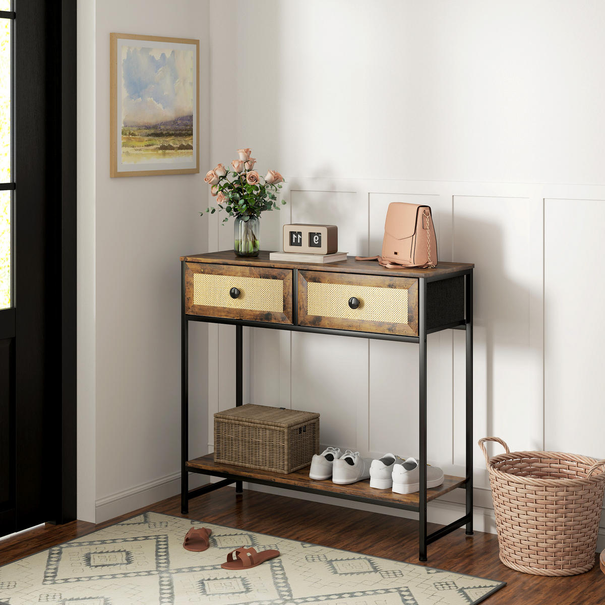 KONSOLENTISCH Rustikales Braun MDF Stahl 1 Stück - Braun, Kunststoff (80/30/75cm) - GiPP