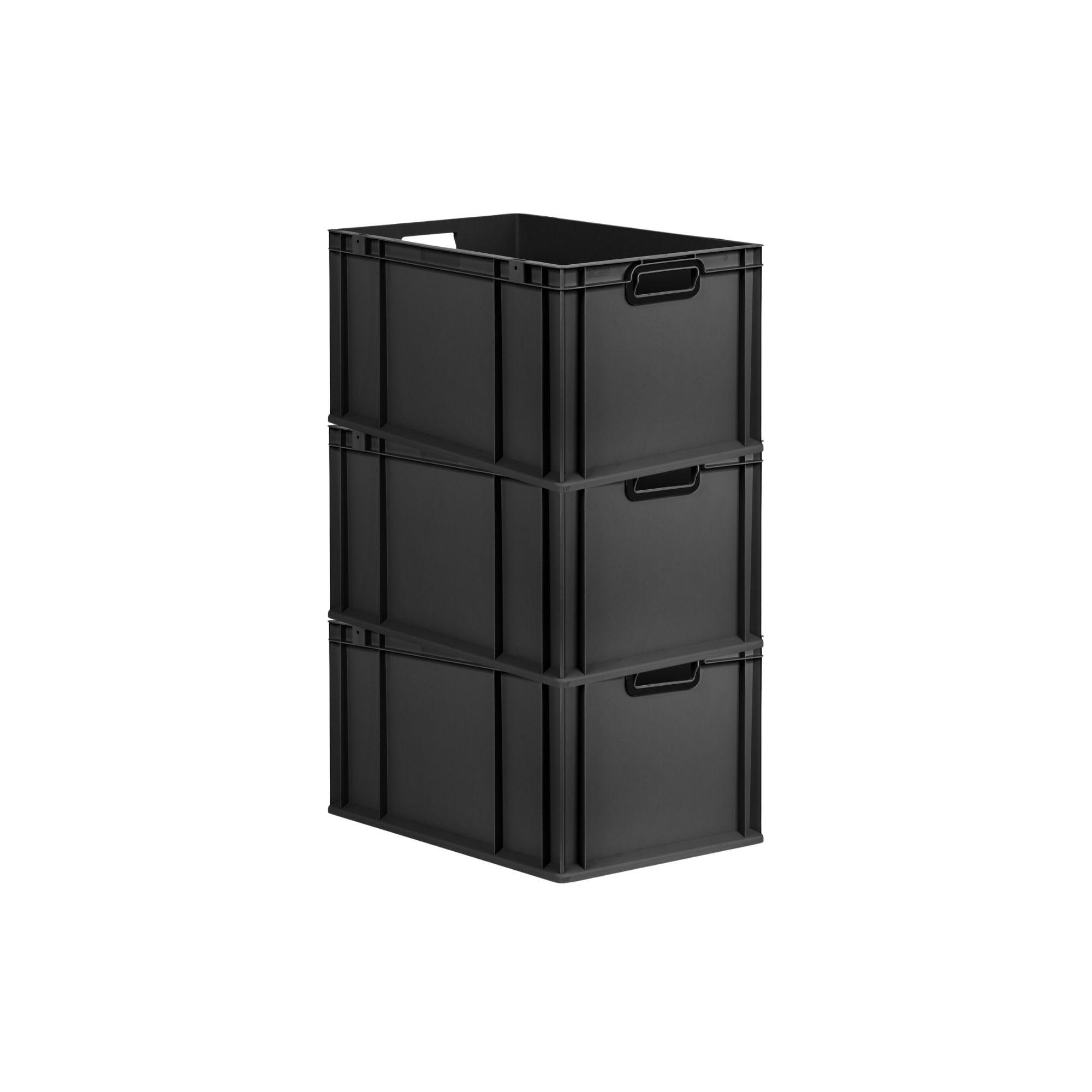 EUROBOX 3x NextGen Color 32x40x60 cm 65 Liter Griffe schwarz offen, Schwarz - Anthrazit/Schwarz, Kunststoff (40/32/60cm) - PROREGAL