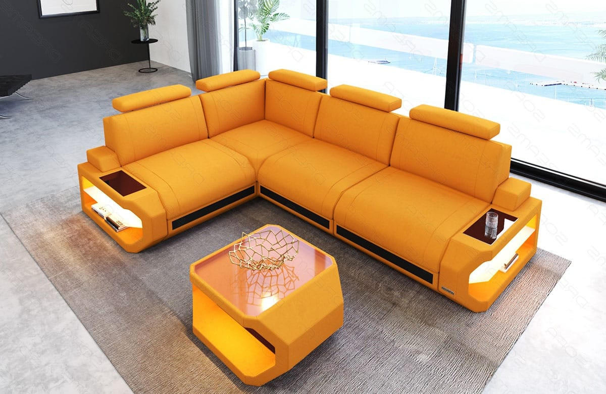 ECKSOFA Siena Apricot Schwarz Mikrofaserstoff - Orange, Kunststoff (272/272cm)