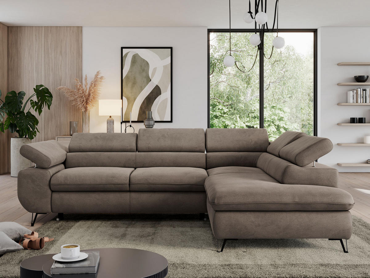 ECKSOFA PEDRO L Braun Velvet - Rechts Seite - Schwarz/Braun, Textil/Metall (273/208cm) - MKS