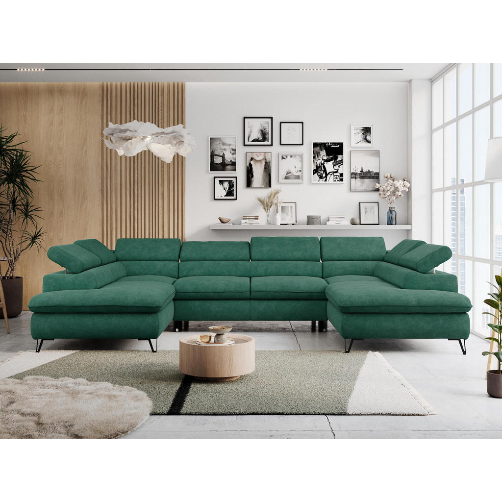 Thumbnail - MKS Wohnlandschaft, Türkis, Textil, 6-Sitzer, U-Form, 346x76x208 cm, Wohnzimmer, Sofas & Couches, Wohnlandschaften, Wohn...
