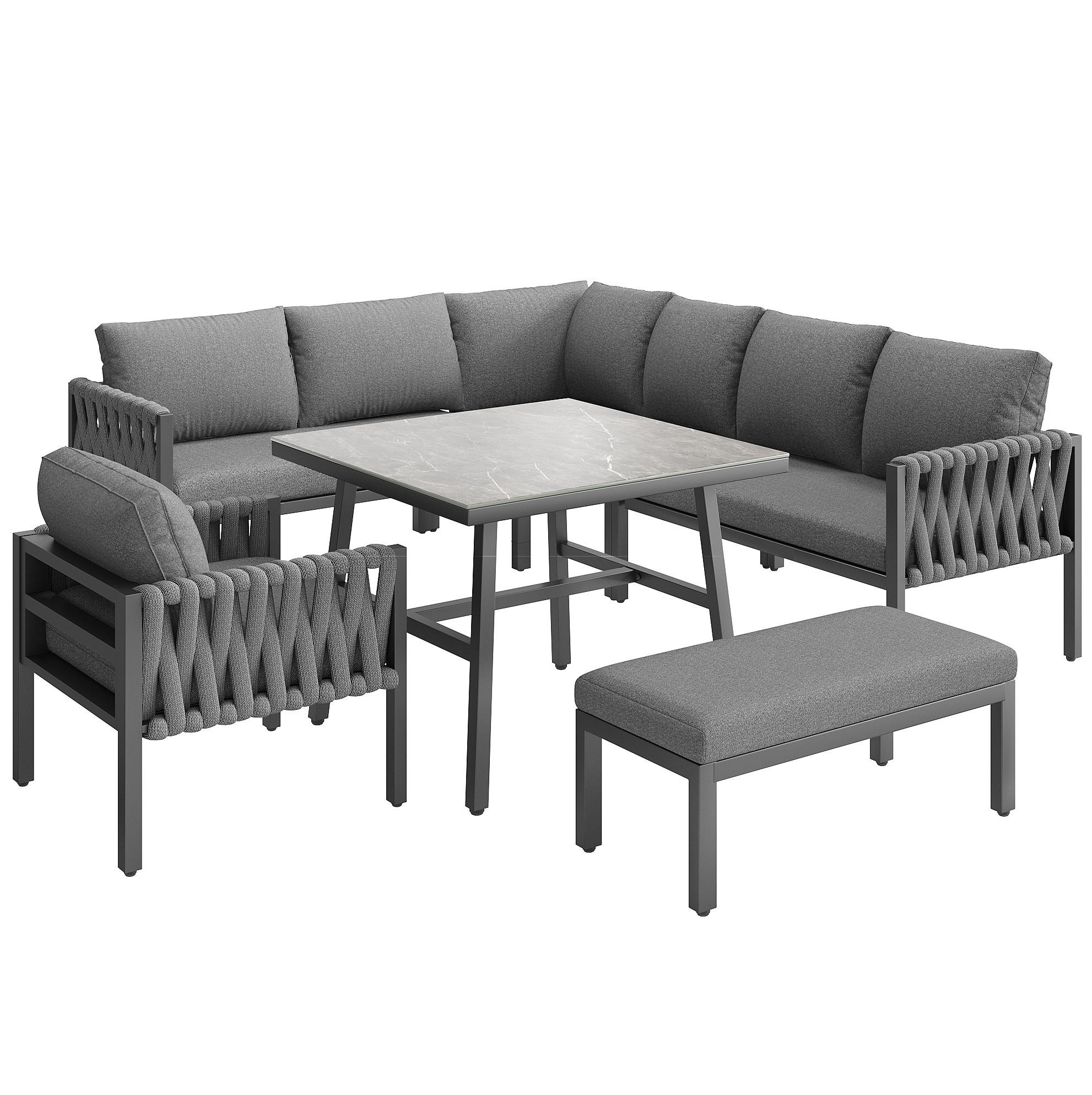 OUTDOOR-SOFASET 238x61x78cm grau aus Metall und mit Kissen - Grau, Metall - Modfu