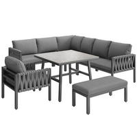 OUTDOOR-SOFASET 238x61x78cm grau aus Metall und mit Kissen - Grau, Metall - Modfu