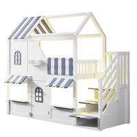 ETAGENBETT Hausdesign Weiß Blau - Blau, Holz (90/200cm) - ComfortXL