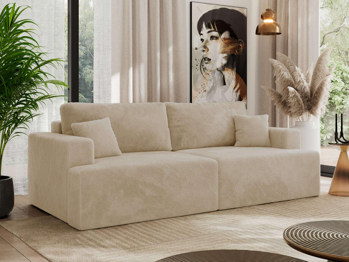 4-SITZER SOFA VIRELLA Creme Plüsch - Creme/Schwarz, Textil (240/88/115cm) - MKS