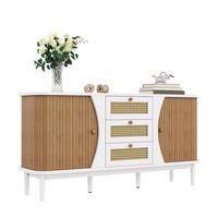 SIDEBOARD 140,5/40/76 cm mit 2 Türen & 3 Rattanschubladen in Weiß/Holzfarbe - Weiß, Holzwerkstoff (140.5/76/40cm) - BEAOK
