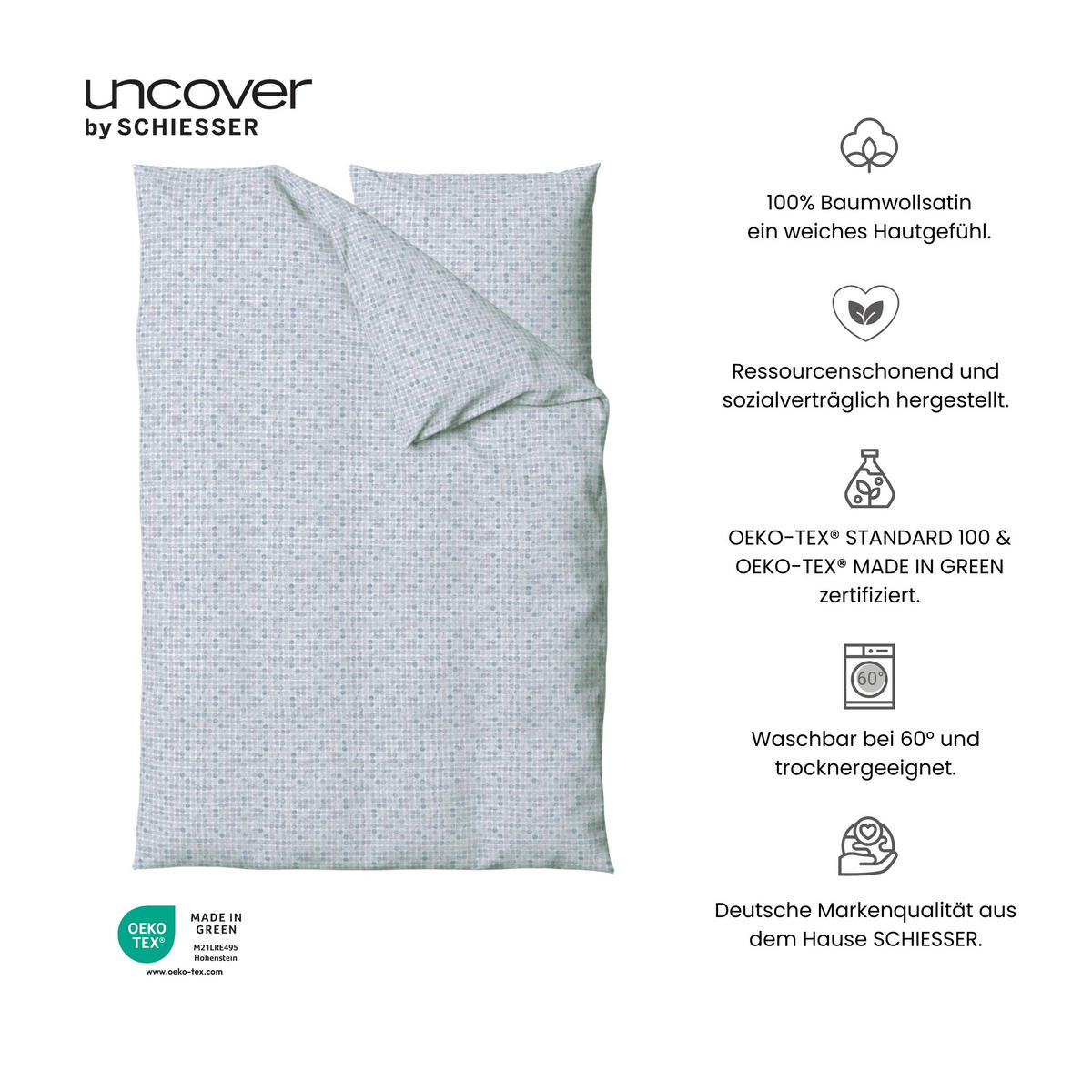 BETTWÄSCHESET Punto - Baumwollsatin - 2-teilig - 135x200cm - Hellblau - Hellblau, Textil (135/200cm) - Uncover by Schiesser
