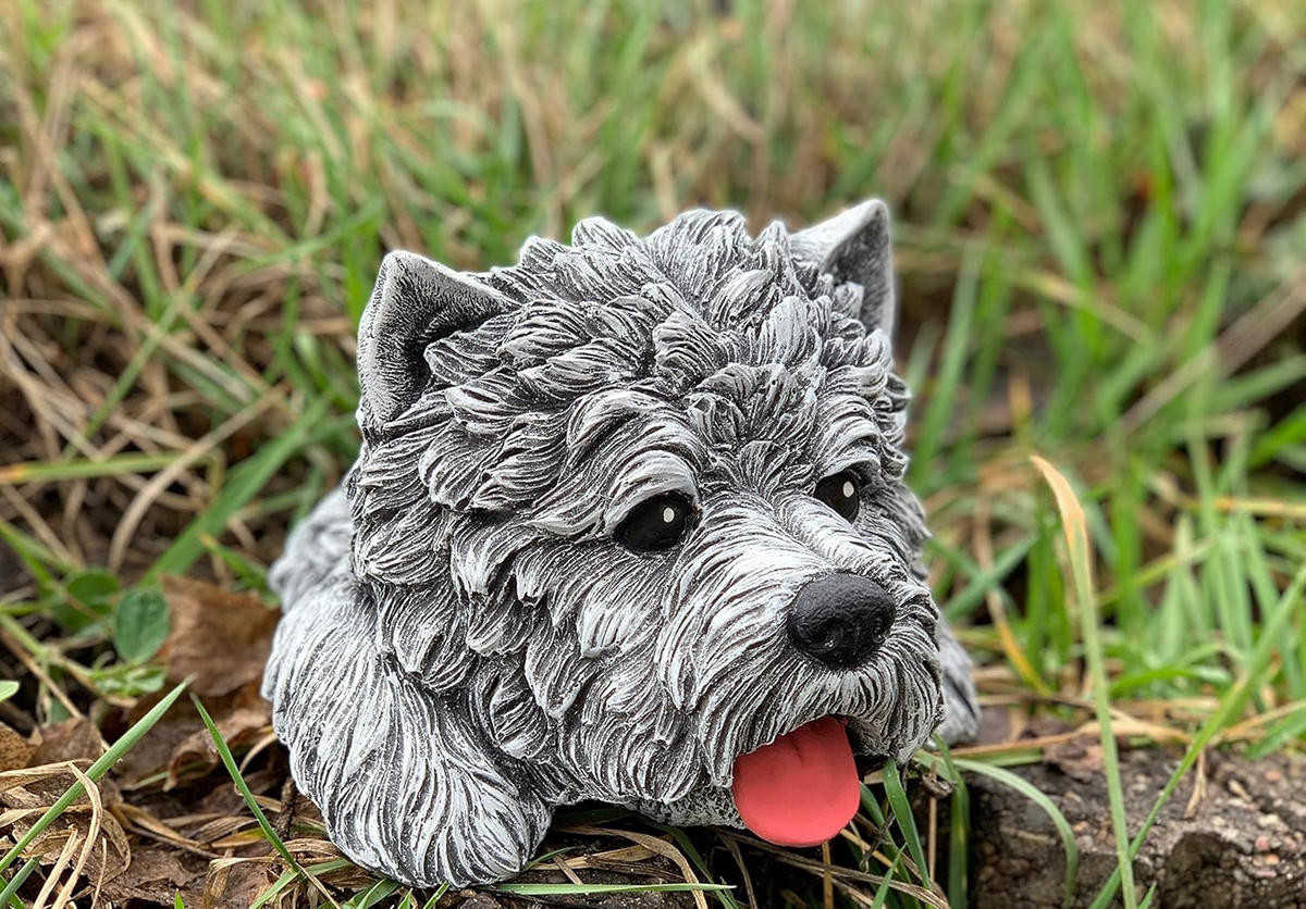 STEINFIGUR Westhighland Westie Kopf Terrier frostfest wetterfest Gartenfigur - Grau, Stein (16/11/17cm) - stoneandstyle