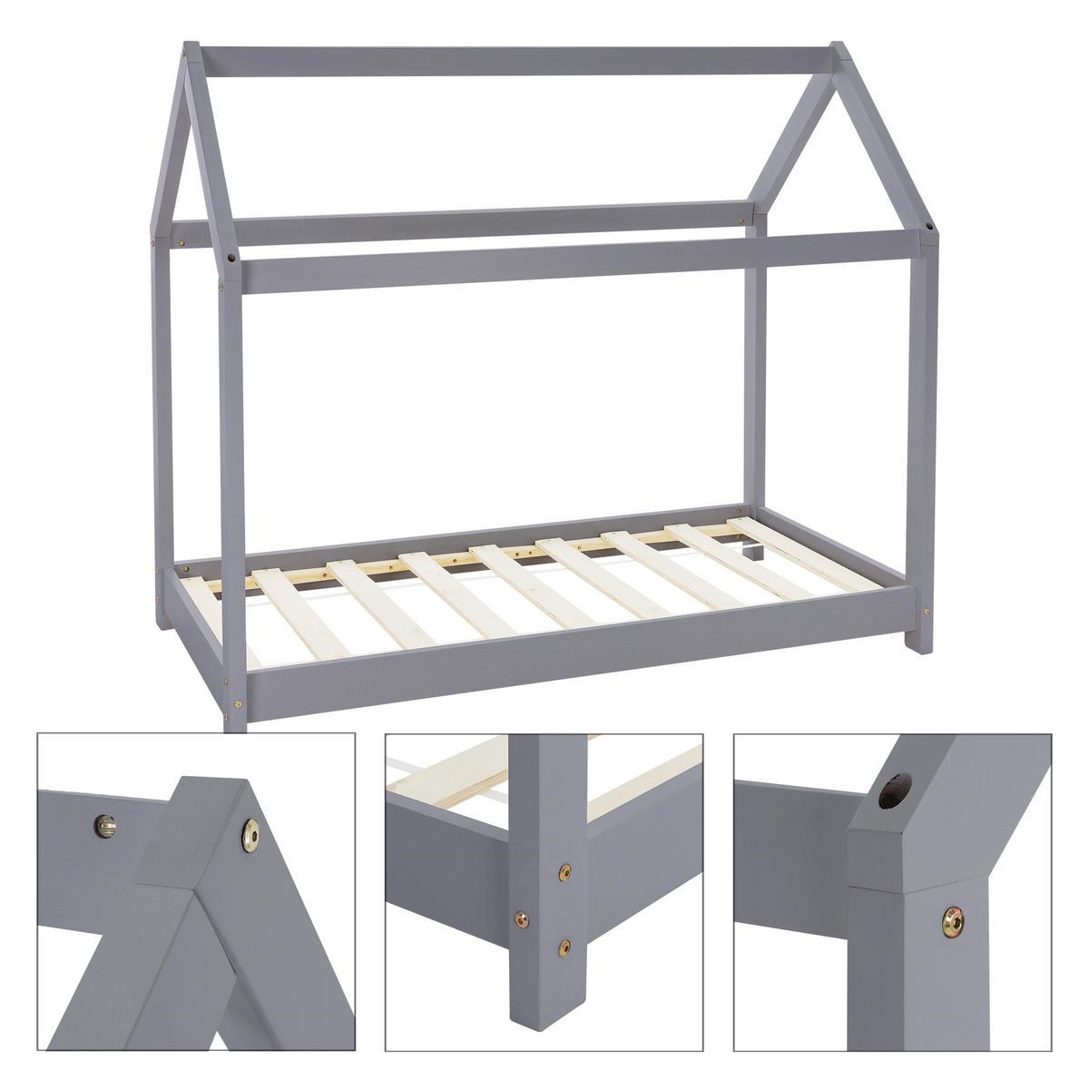 KINDERBETT mit Dach 70x140 cm Hellgrau - Hellgrau, Holz (70/140cm) - ML-DESIGN