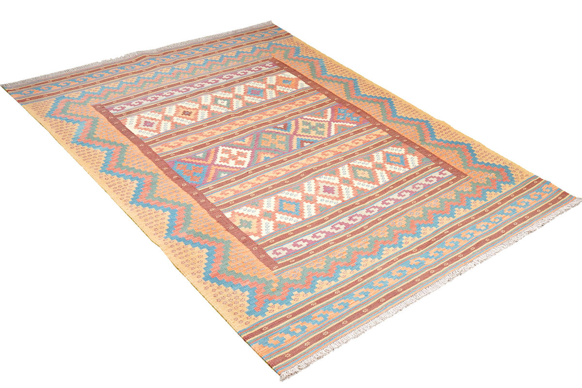 HANDWEBTEPPICH Sumak Sirdjan Kelim Bunt 234/156 cm Schurwolle - Multicolor, Textil (156/234cm) - Looma