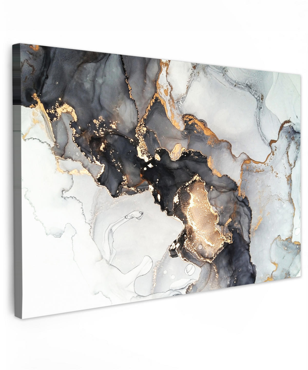 LEINWANDBILD Marmor - Schwarz - Weiß - Gold - Luxus - Abstrakt XXL 150x100 cm - Goldfarben, Textil (150/100cm) - MuchoWow