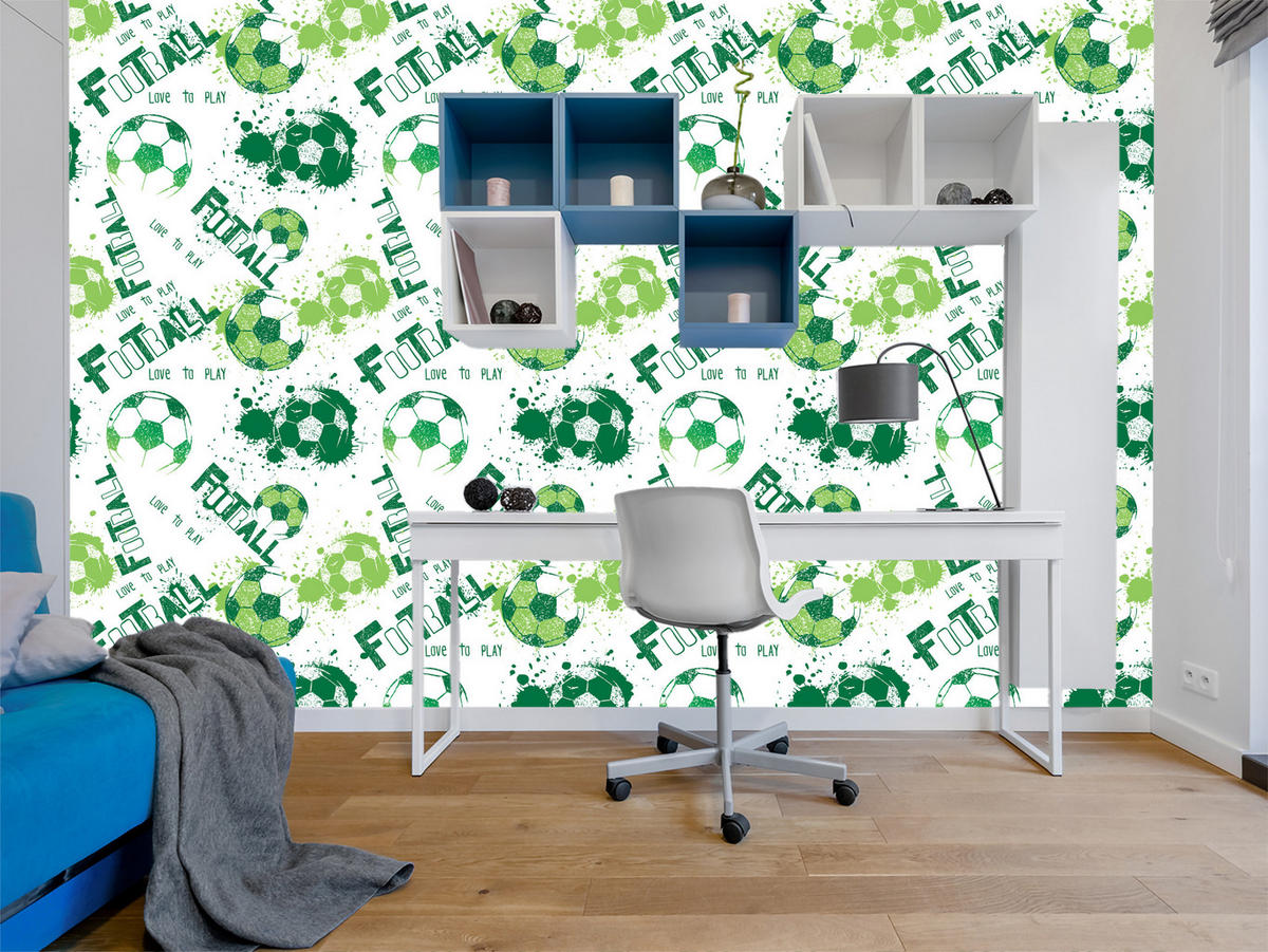 VLIESTAPETE Fußball-Graffiti und Schriftzüge – Grün, Weiß – 50x1000 cm - Weiß/Grün, Papier (50/1000cm) - Muralo