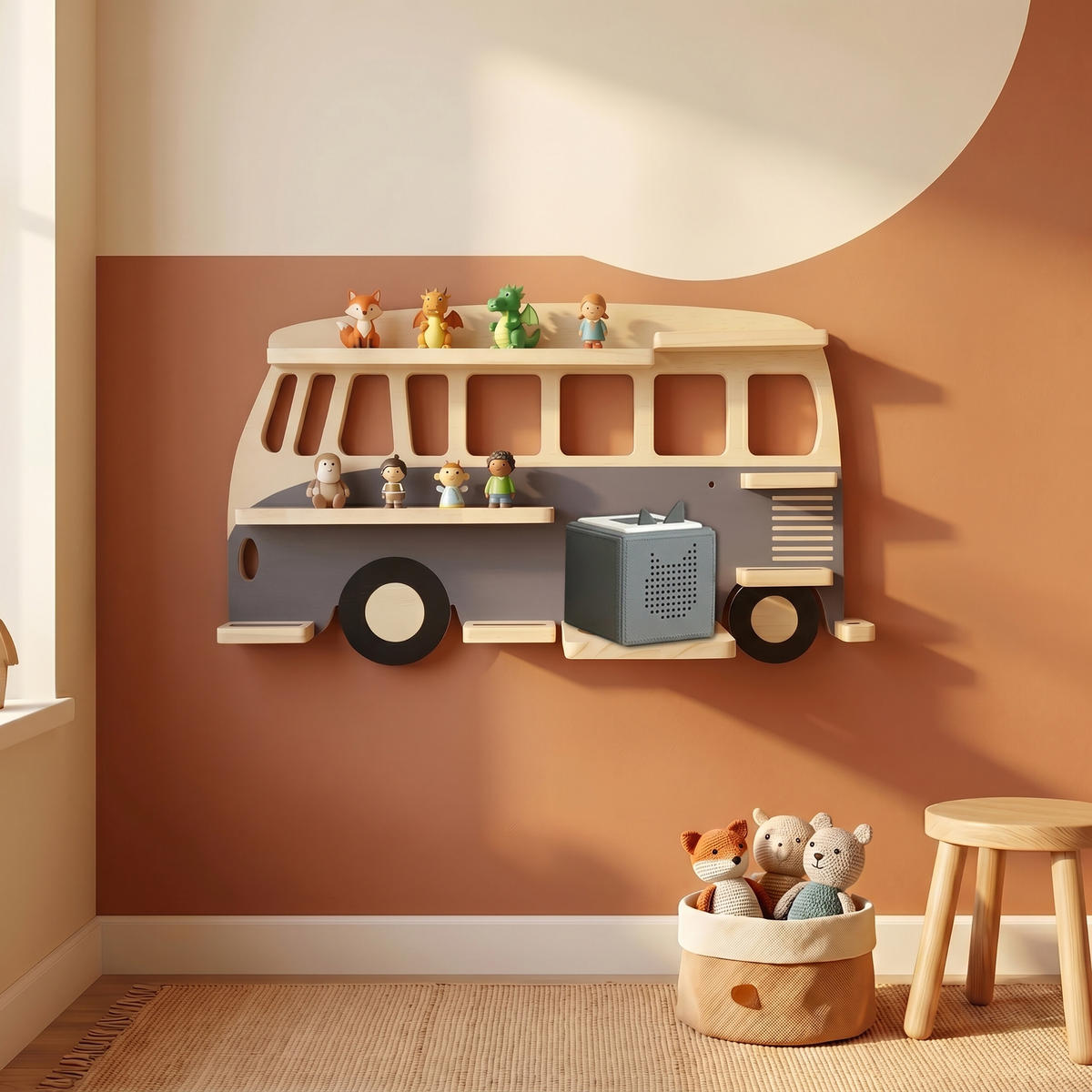 WANDREGAL Natur Grau Busform für Hörfiguren - Multicolor, Holz (54/27/15cm) - Relaxdays