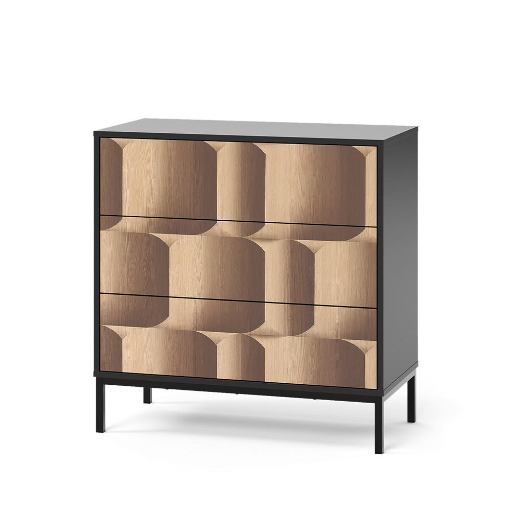 KOMMODE Eliza Schwarz/Eiche 80 x 81.2 cm mit 3 Schubladen - Eichefarben/Schwarz, Holzwerkstoff (80/81.2/40cm) - Vicco