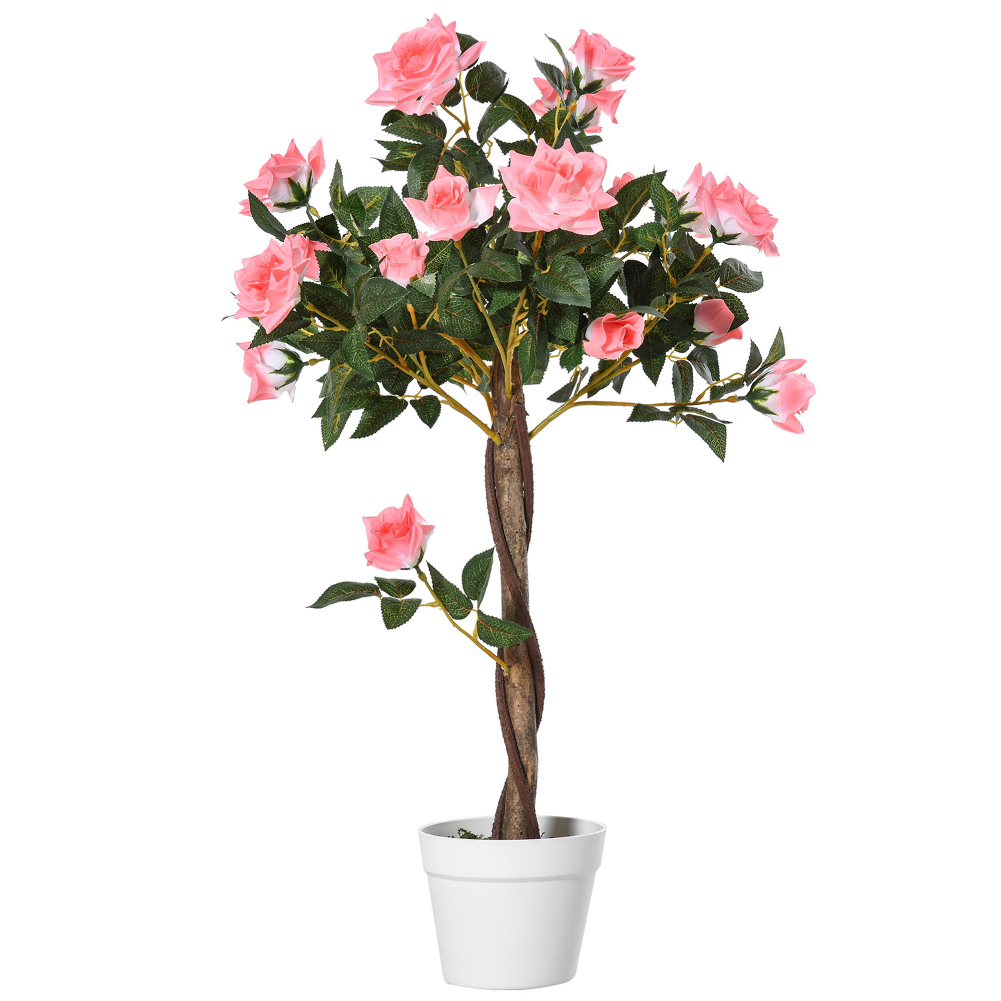 Outsunny UMĚLÉ růžové rostliny, velké 90 cm, umělá růžová rostlina do obývacího pokoje