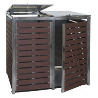 MÜLLTONNENBOX XL 2er/4er HxBxT 117x144x102cm Walnuss-Holzoptik WPC Edelstahl 88kg - Braun, Metall (144/117/102cm) - PROREGAL