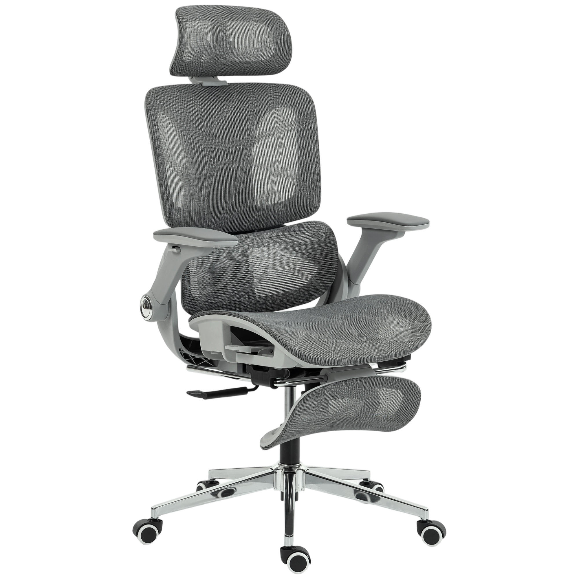 KONTORSSTOL Mesh 100 polyester grå - Silverfärgad/Grå, Textil/Plast (67/132/74cm) - HOMCOM