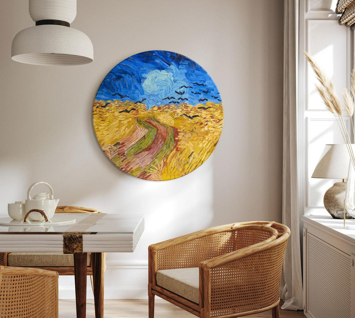 RUNDES BILD Gelb 60/60 cm - Blau/Gelb, Textil (60/60cm) - KUNSTLOFT
