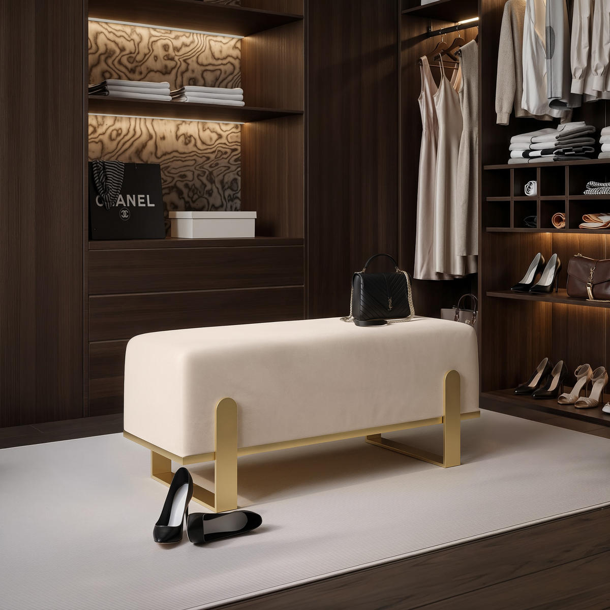POLSTERBANK MARA 100 cm Gold / Beige ,Metallgestell - Beige, Metall (100/47/35cm) - Idohome