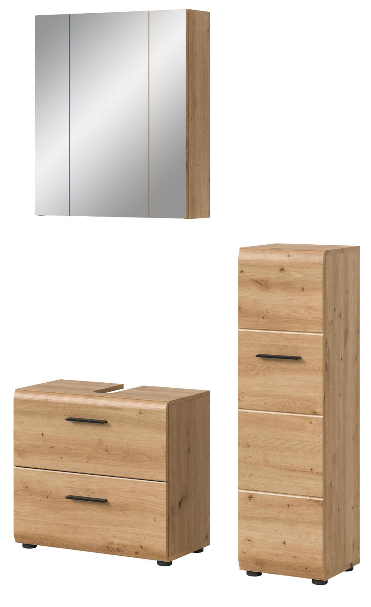 BADMÖBEL-SET 3-teilig, Artisan Eiche, Badkombination 105 x 185 cm, Cover - Schwarz/Eiche Artisan, Glas/Holzwerkstoff (105/185/30cm) - Inn.Furn