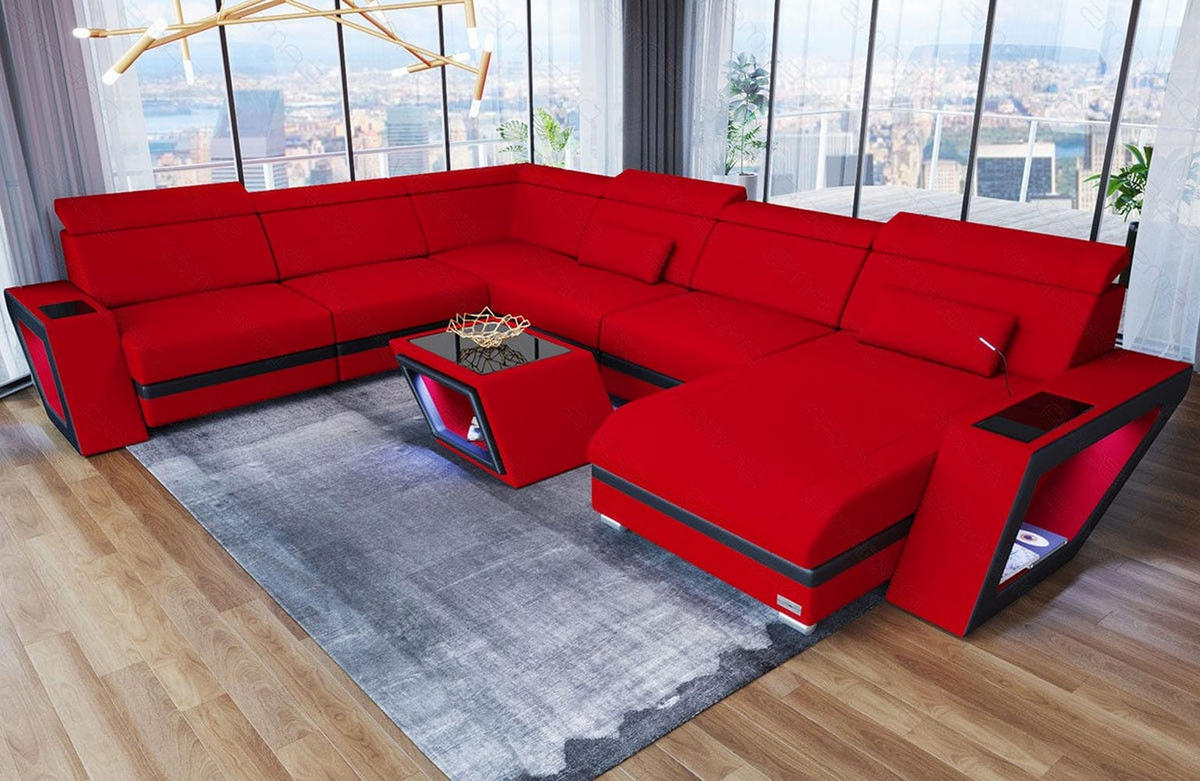 WOHNLANDSCHAFT Catania Rot Schwarz Mikrofaserstoff - Rot, Kunststoff (349/89/264cm)