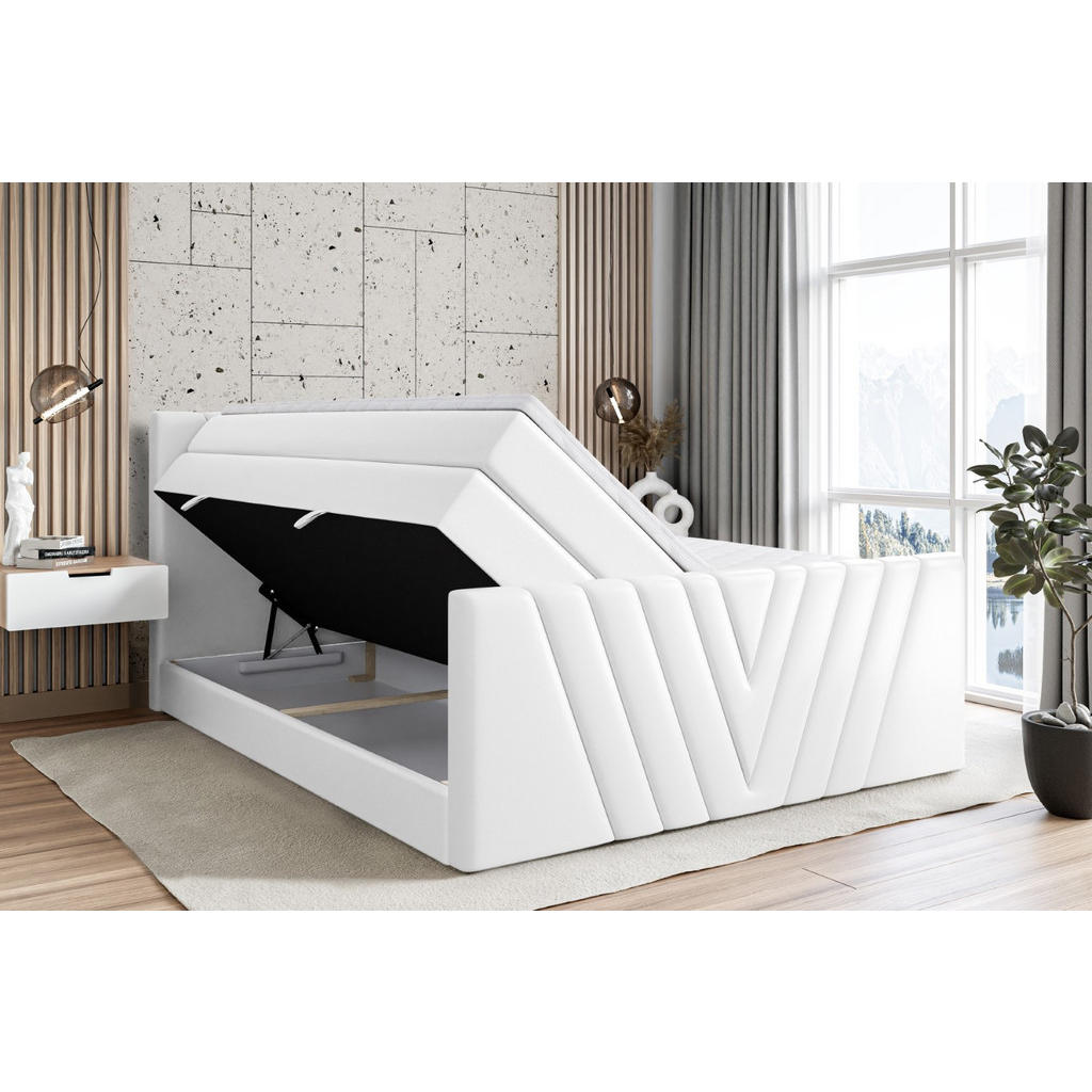 Thumbnail - Altdecor Boxspringbett, Weiß Hochglanz, Holzwerkstoff, Höhe ca. 20 cm, 180x200 cm, Schlafzimmer, Betten, Boxspringbetten